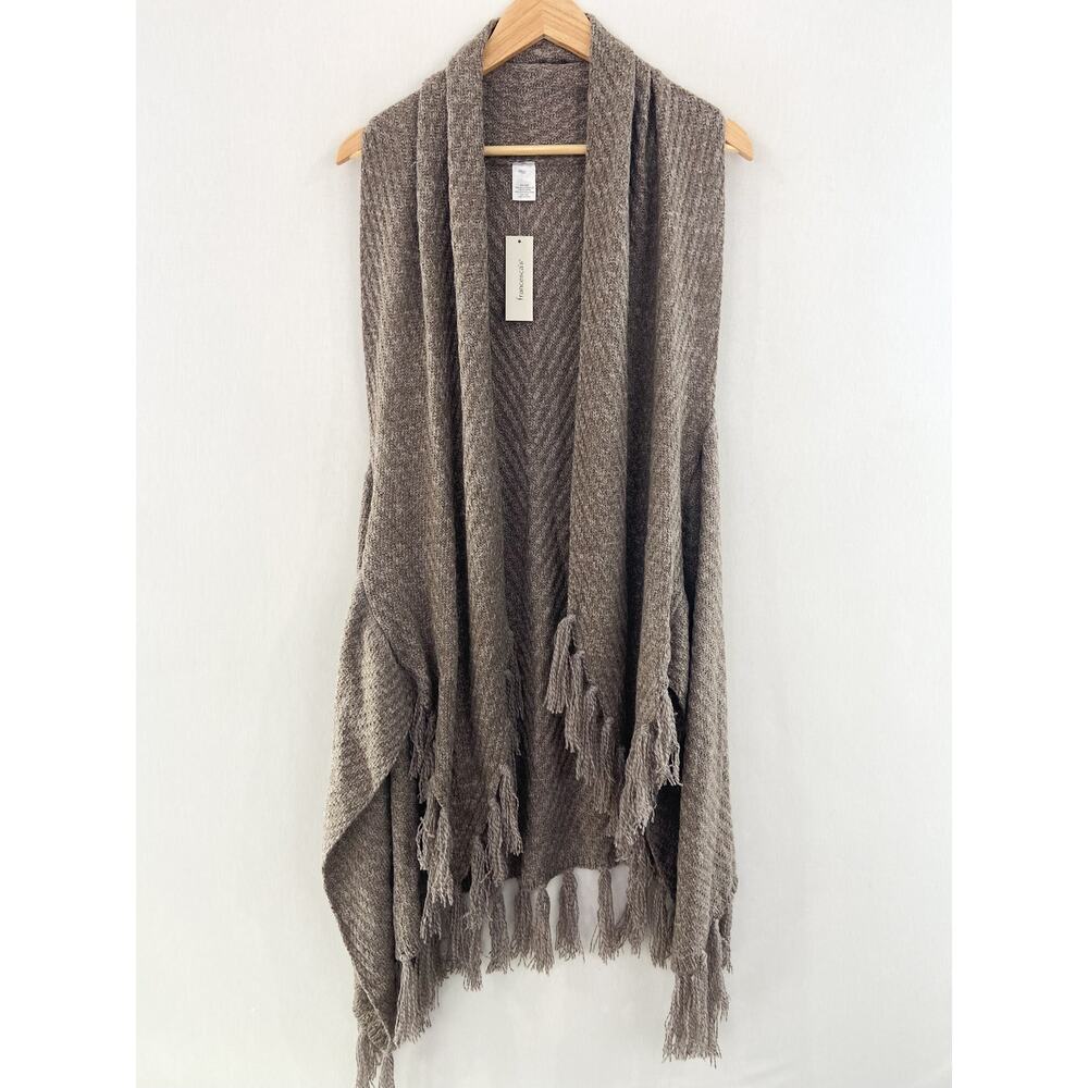 NEW Francesca's Boho Taupe Ribbed Knit Fringe Cardigan Sweater Vest One Size